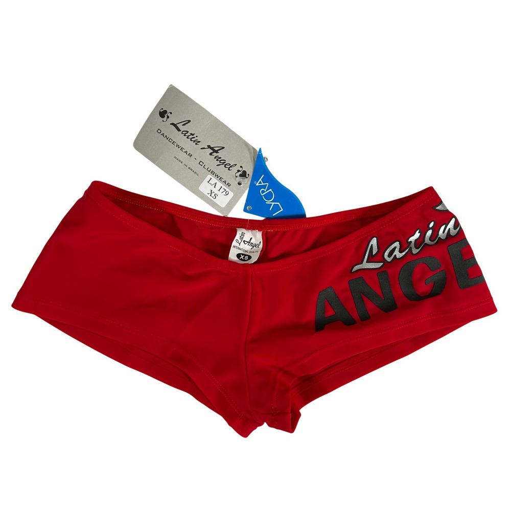 Latin Angel VTG Red Lycra Graphic Micro Booty Shorts Made in Brazil XS NEW
